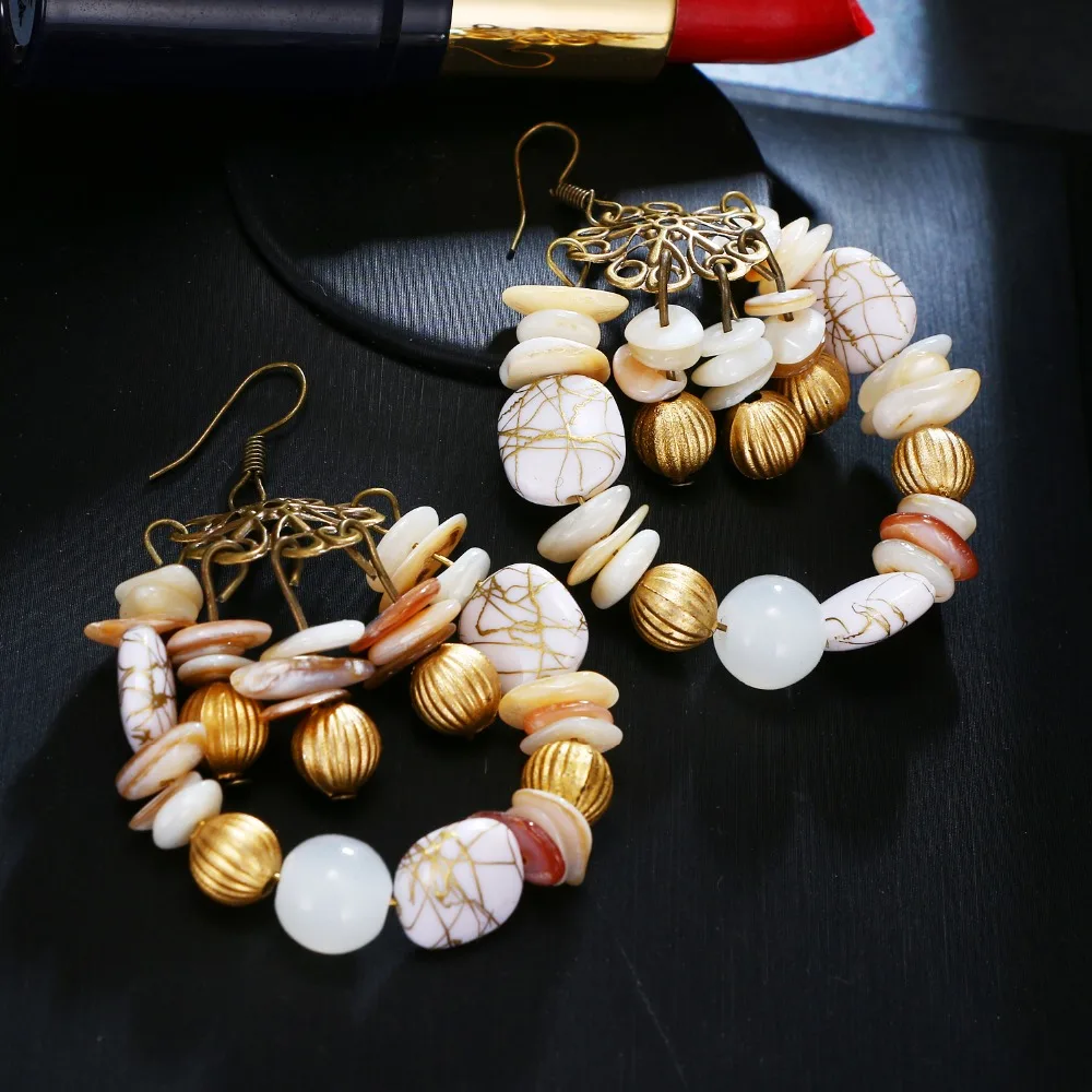 Женские серьги подвески в этническом стиле IPARAM яркие бохо с натуральным