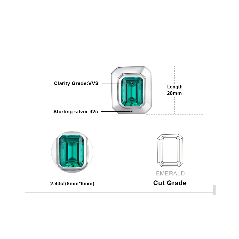 JewelryPalace Men 4ct Created Emerald Cufflinks Genuine 925 Sterling Sliver for Fine Jewelry Brand |