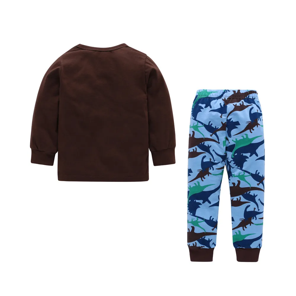 Комплект одежды для мальчиков и девочек топ с принтом динозавра штаны пижамный