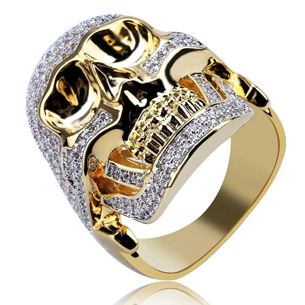 

Новые властные кольца с черепом для мужчин, полное кубический цирконий, кристалл, панк, обручальное кольцо, персонализированные золотые юве...