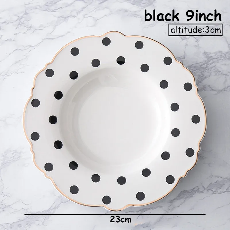 Black deep 9inch 10 дюймов лоток для еды с золотым краем набор посуды в горошек набор тарелок для супа блюда для бифштекса плоская тарелка в форме цветка посуда для завтрака - Цвет: Black deep 9inch