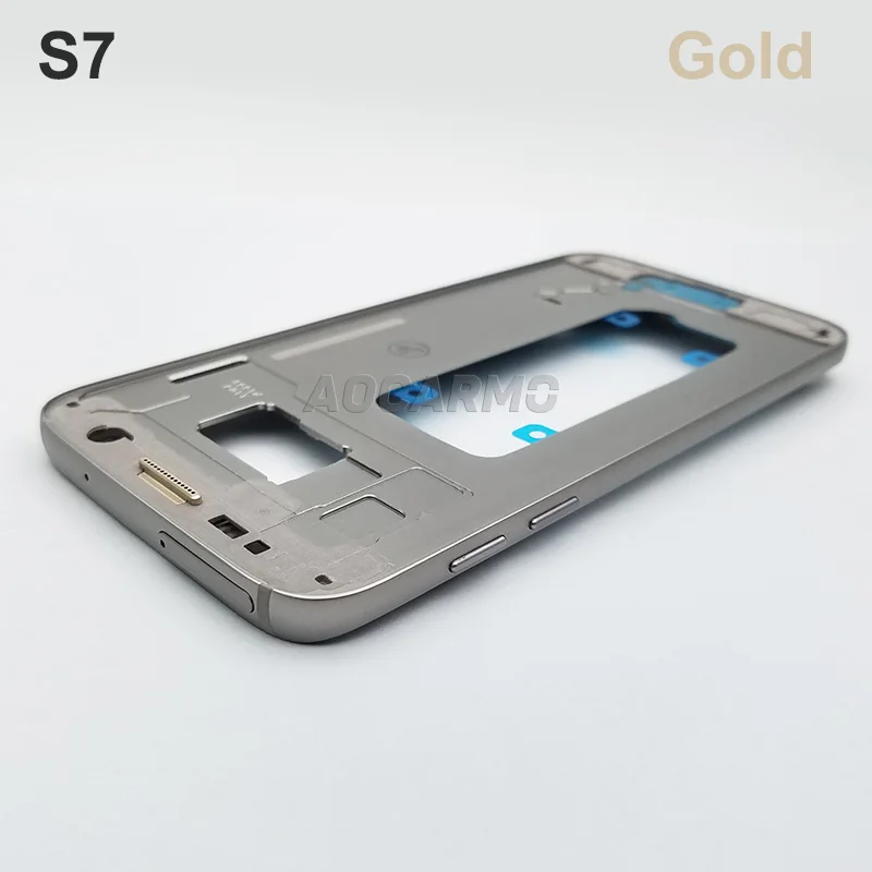 S7 Gold Aocarmo Замена средняя рамка Корпус Шасси с sim-слотом кнопки для samsung Galaxy S7 G930 S7 Edge G935 S7edge - Цвет: S7 Gold