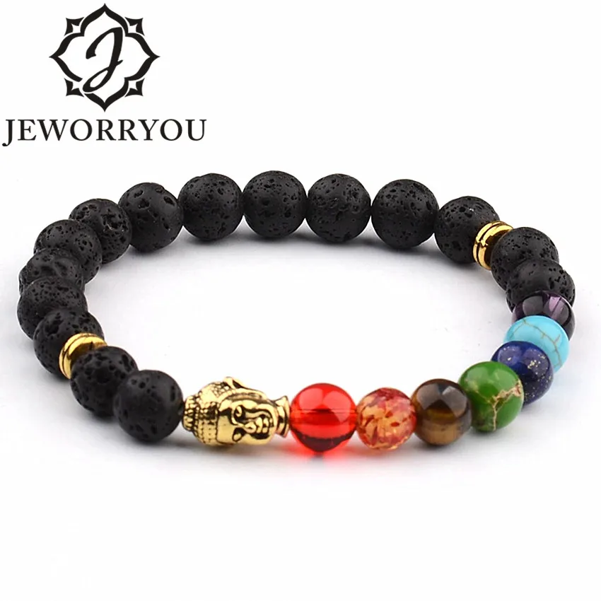 Мужской браслет с 7 чакрами из агата исцеляющий лавового камня женский Буддой