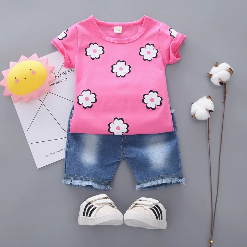 Комплект одежды для новорожденных девочек модная футболка с принтом топ +
