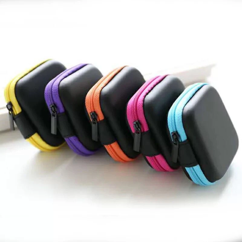 Розовый DOITOP Mini Zipper Hard Headphone Case PU Leather Earphone Storage Bag Protective USB Cable Organizer For Portable Earbuds box - Цвет: Розовый