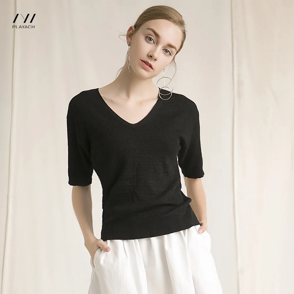 2018Autumn Hot Sales Women Cash Mere Wool Sweater V-collar Solid Color Half Sleeve Pullovers Free Shipping YDGAW071904C | Женская одежда