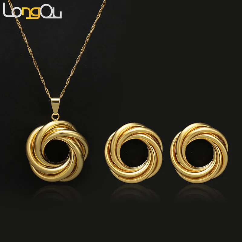 Женский комплект украшений ожерелье и серьги из нержавеющей стали с золотым