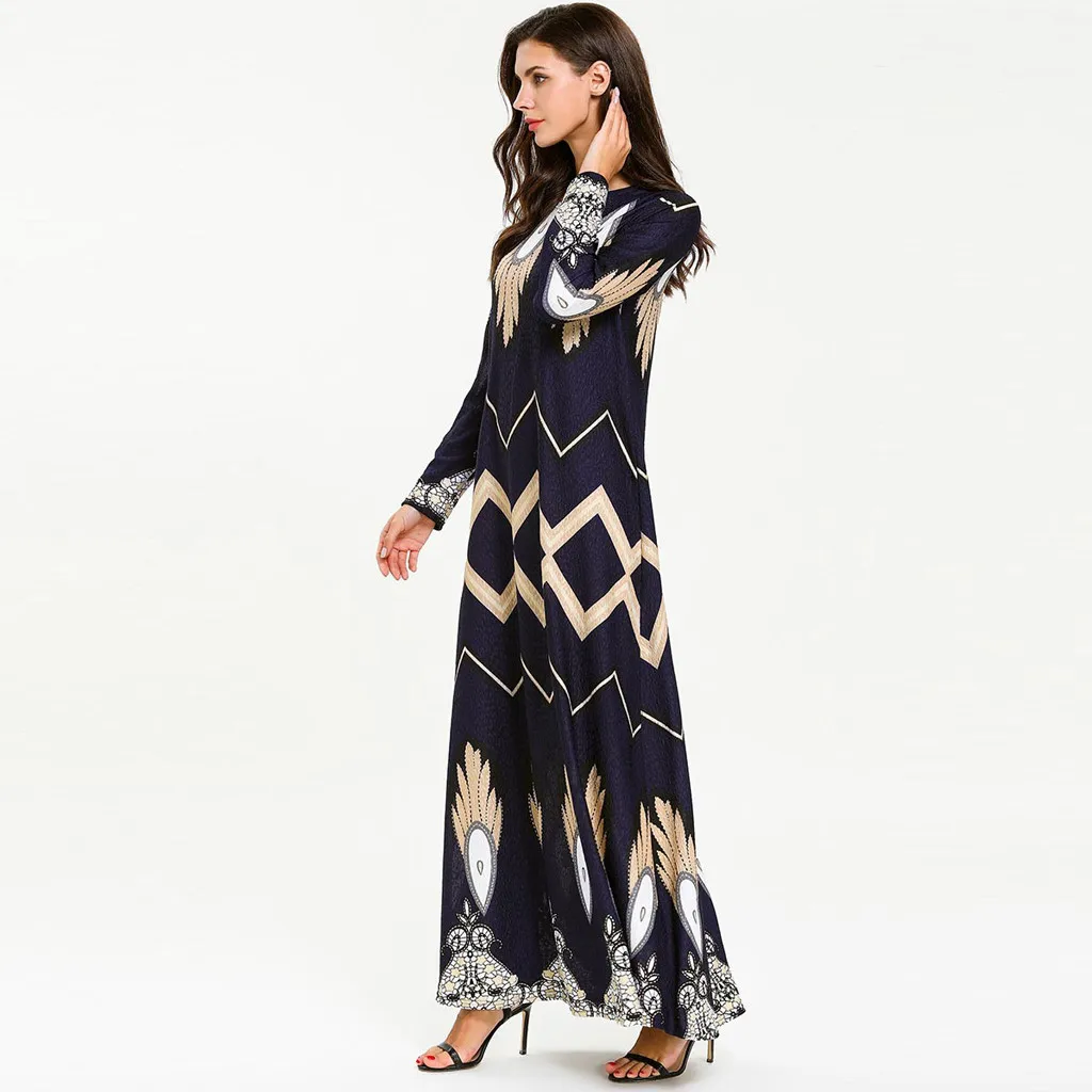 Новинка 2019 мусульманское платье женская одежда с принтом свободное длинный
