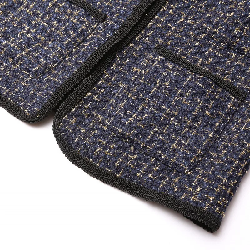 

Winter New French Style Sleeveless Womens Tweed Vests Chic Covered Button O-Neck Pockets Elegant Slim Female Short Waistcoats