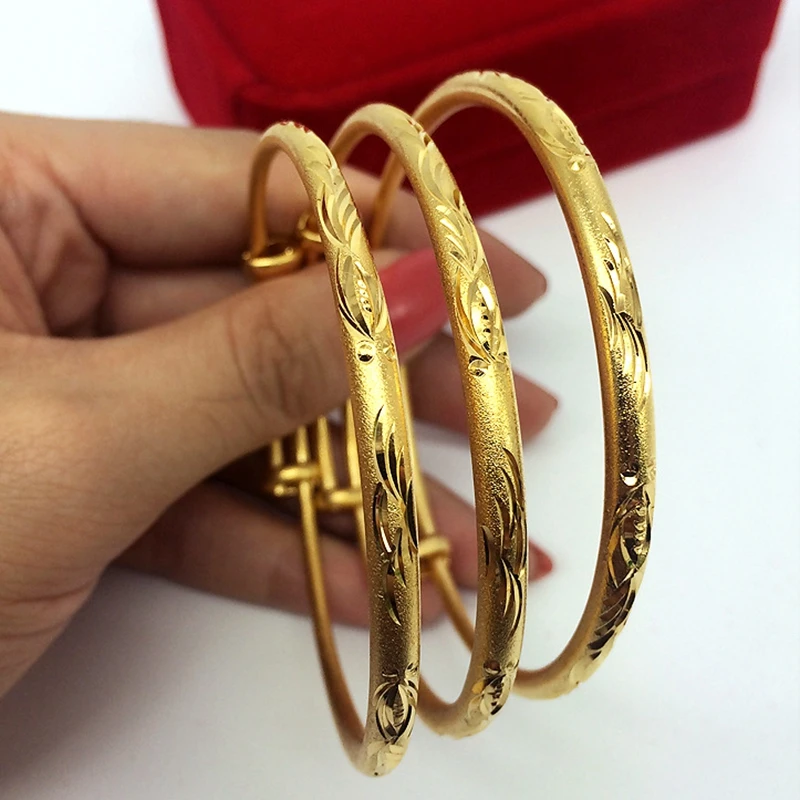 

1 pair Baby Gift Yellow Gold Filled Children Bracelet Adjustable Bangle 50mm