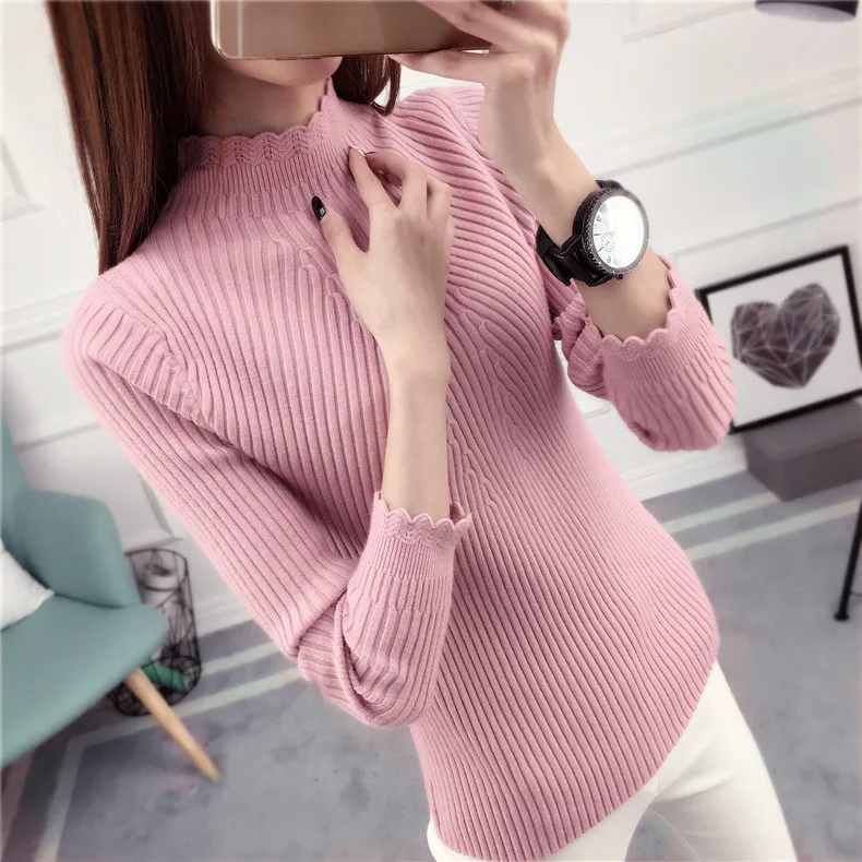 The pullover female short autumn Korean Womens 2016 flounce shirt sleeved sweater slim thickening | Женская одежда