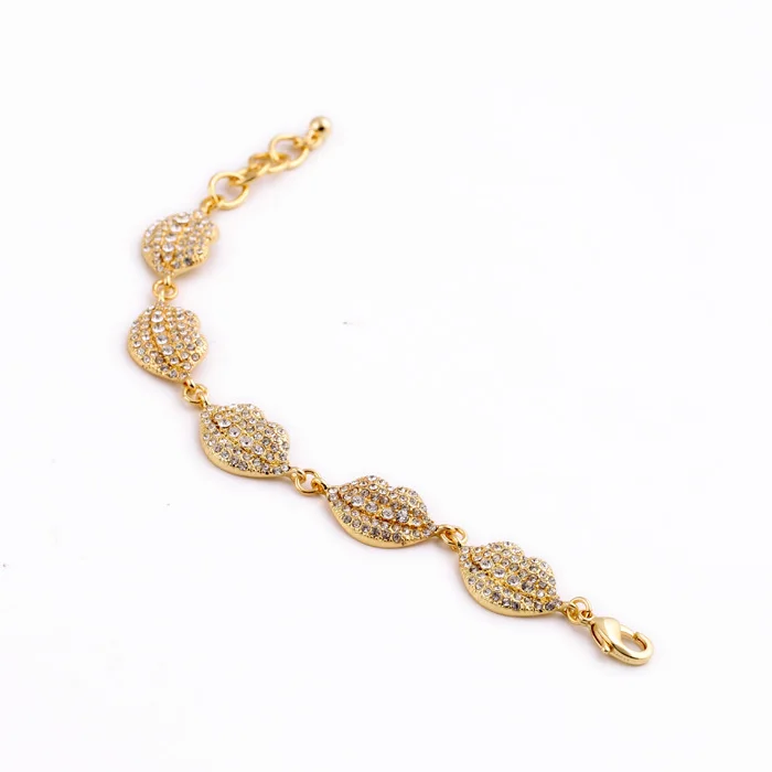 Очаровательный Сияющий шикарный золотой цвет кристалл губы женский браслет