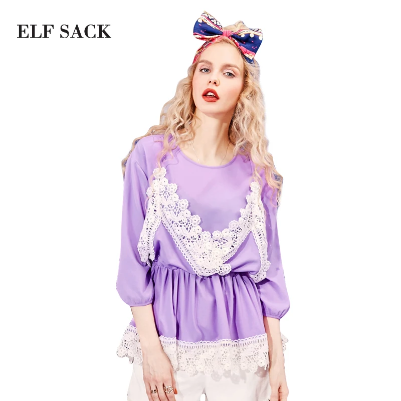 Женская кружевная блузка ELF SACK из двух предметов с треугольным вырезом и рукавом