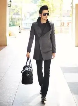 Куртка мужская шерстяная с воротником стойкой однобортная приталенная модная