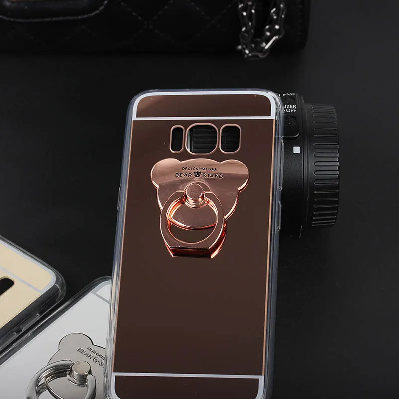hazy beauty bear ring holder Soft Tpu + pc mirror phone case cover for samsung galaxy s8 women 181301 |
