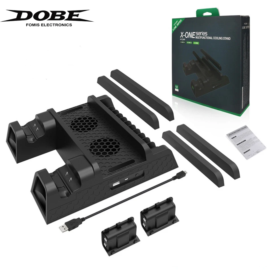 Вертикальный кулер DOBE для Xbox ONE/S/X охлаждающий вентилятор с 2 × 600 мАч батареи