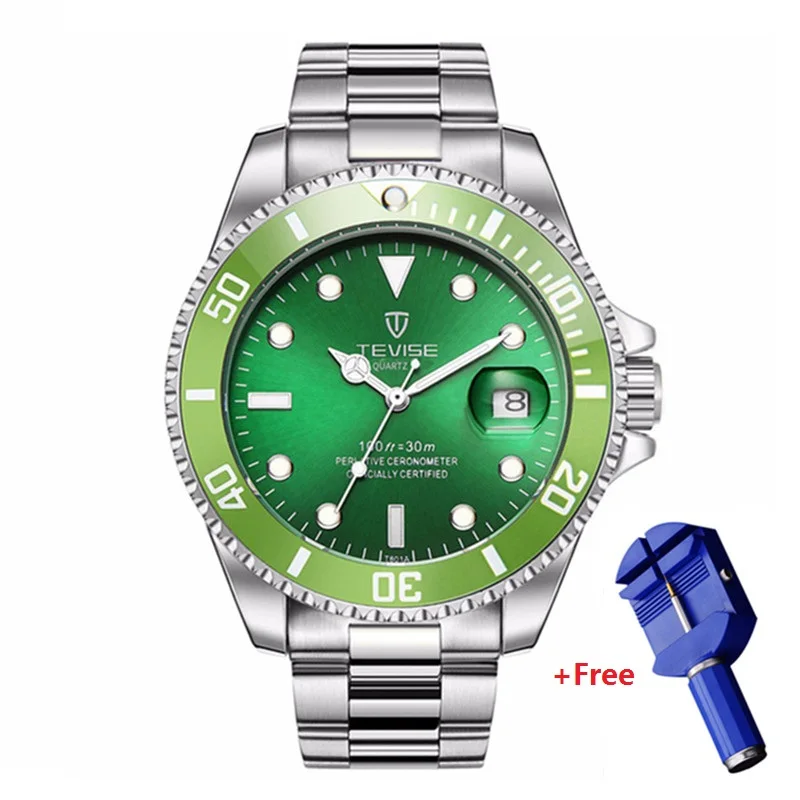 Green with Tool Relojo mascuino TEVISE кварцевые мужские часы с календарем Роскошные водонепроницаемые часы мужские деловые Часы наручные мужские часы из нержавеющей стали s - Цвет: Green with Tool