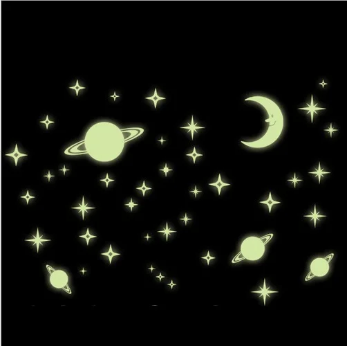 

Free Shipping New arrival Creative Star of the World Moon luminous fluorescent PVC Wall Stickers Home Decor Mural Decal HM1Y0036