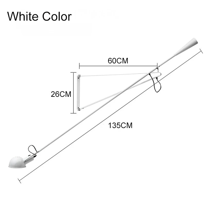 Color White European Art Decor LED Wall Mounted Bedside Light White Black Adjustable Long Arm Wall Lamp With Switch and EU/US Plug In - Цвет абажура: Color White