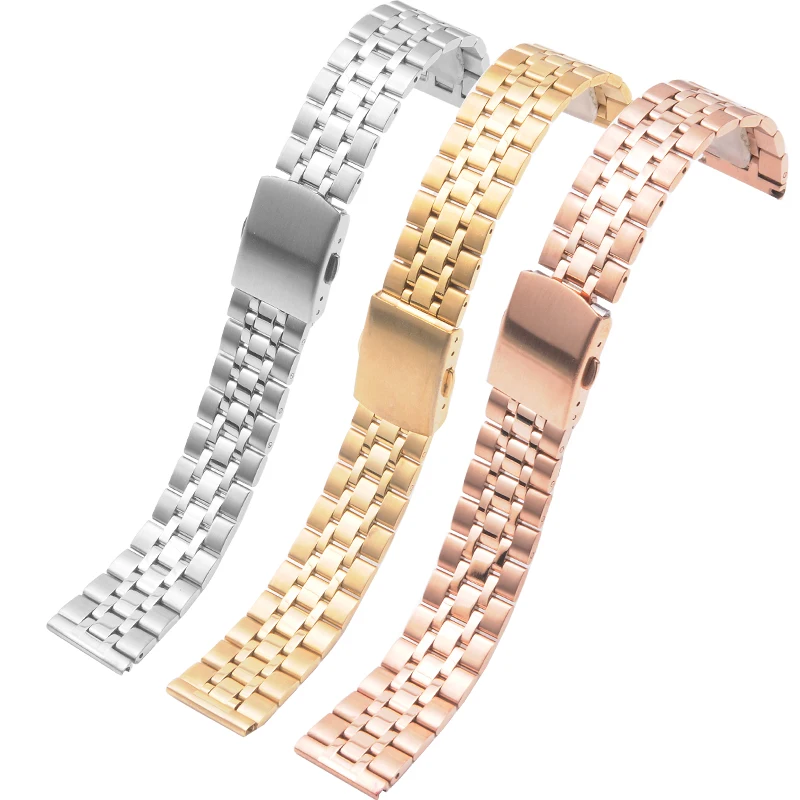 10MM 12MM 14MM 16MM 18MM 20MM Stainless Steel Watchbands Women Metal Watch Straps Silvery Golden Rose gold Watch bands