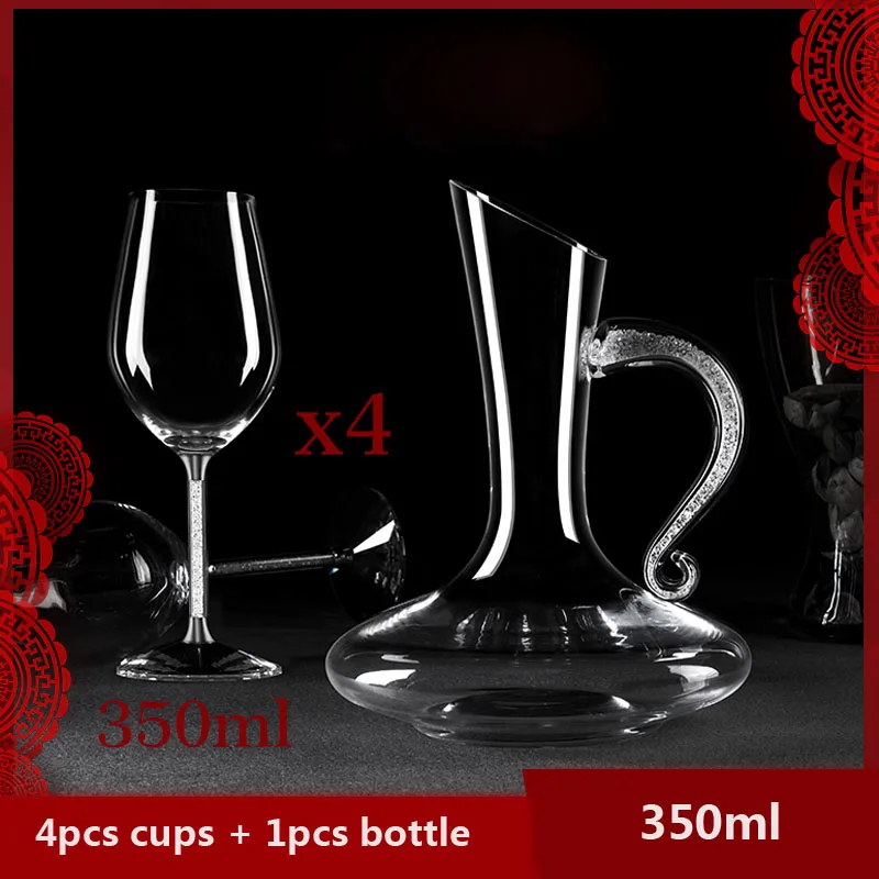 4pcs and bottle Роскошный бокал для вина без свинца, Алмазный хрустальный бокал, пивной бокал, бокалы для шампанского, модный винный стеллаж, романтические свадебные подарки - Цвет: 4pcs and bottle