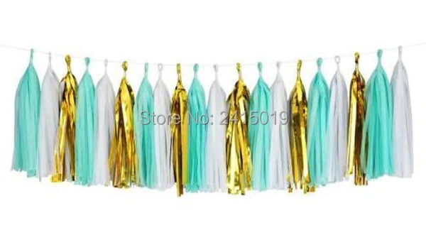 30x New 14 &quot35cm blue white metalic gold tissue paper tassel garland wedding party wall hanging decorative banner bunting pom | Дом и сад