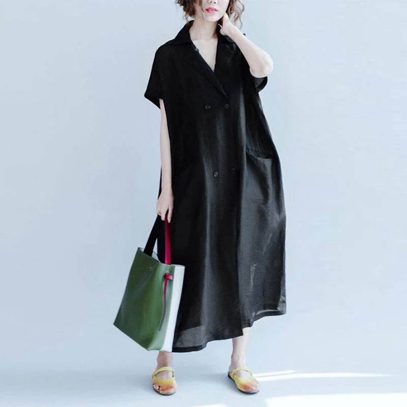 ZANZEA, женская рубашка с отворотом, с коротким рукавом, хлопок, лен, Vestido, летние платья, элегантные, офисные, однотонные, повседневные, свободные, кафтан, платье