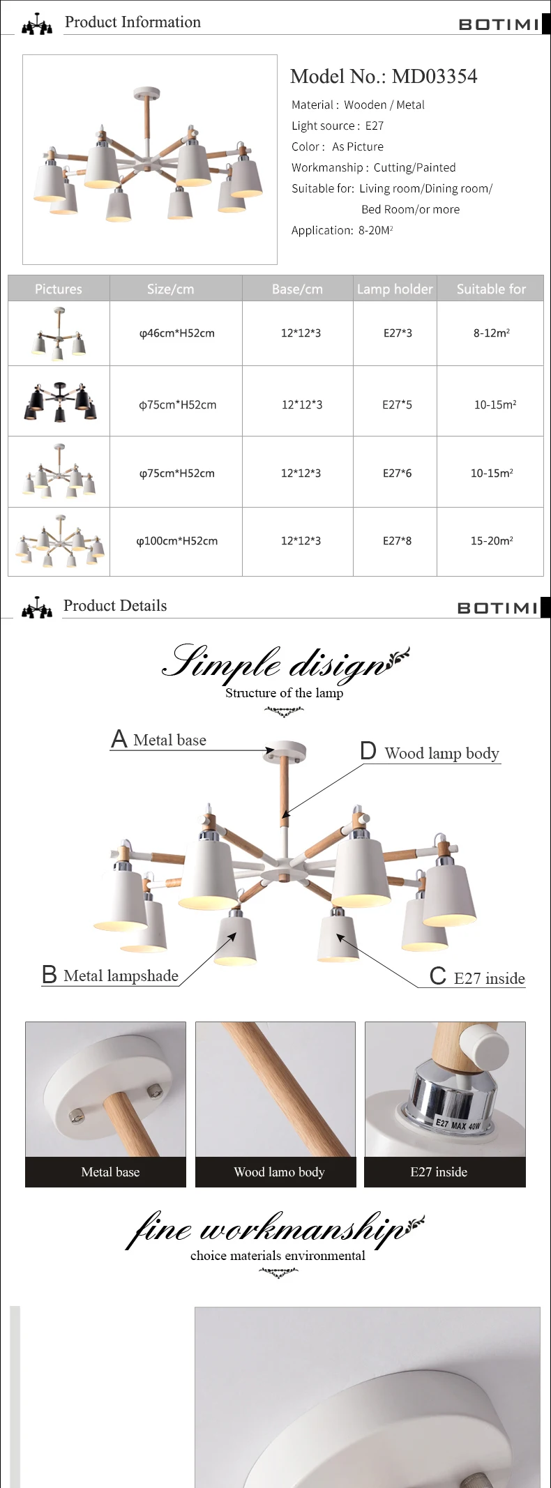 BOTIMI Lustre твердая деревянная люстра для железный абажур для гостиной светодиодный люстра освещение люстры Para Sala De Jantar домашняя лампа