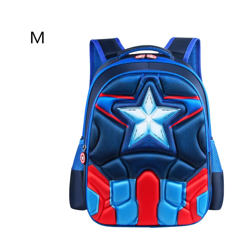 002--blue--M Рюкзак супермена с героями мультфильмов, американский капитан, Человек-паук, школьный рюкзак первоклассника для мальчиков и девочек, школьный рюкзак - Цвет: 002--blue--M