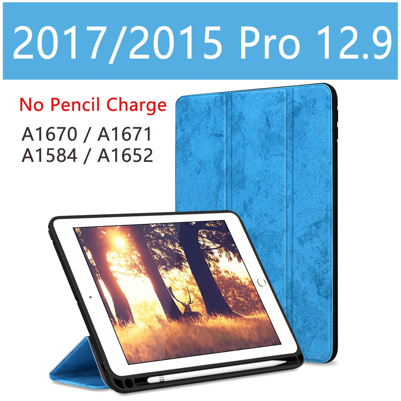 Blue FG pro12.9 2017 Для iPad Pro 12,9 чехол с карандашом держатель из искусственной кожи TPU мягкий чехол для iPad Pro 12,9 чехол(только чехол, без ручки - Цвет: Blue FG pro12.9 2017