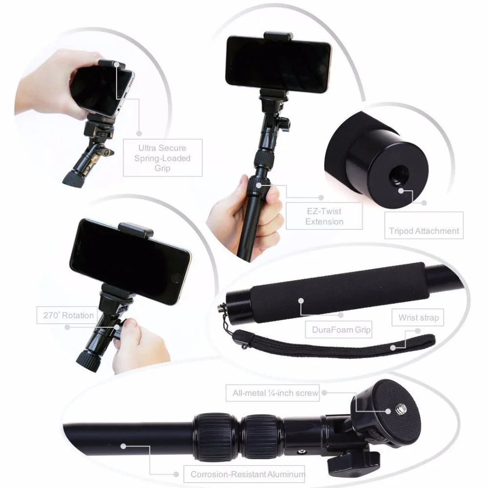 Селфи палка 3 в 1 из алюминиевого сплава с Bluetooth мини штатив для камер Gopro