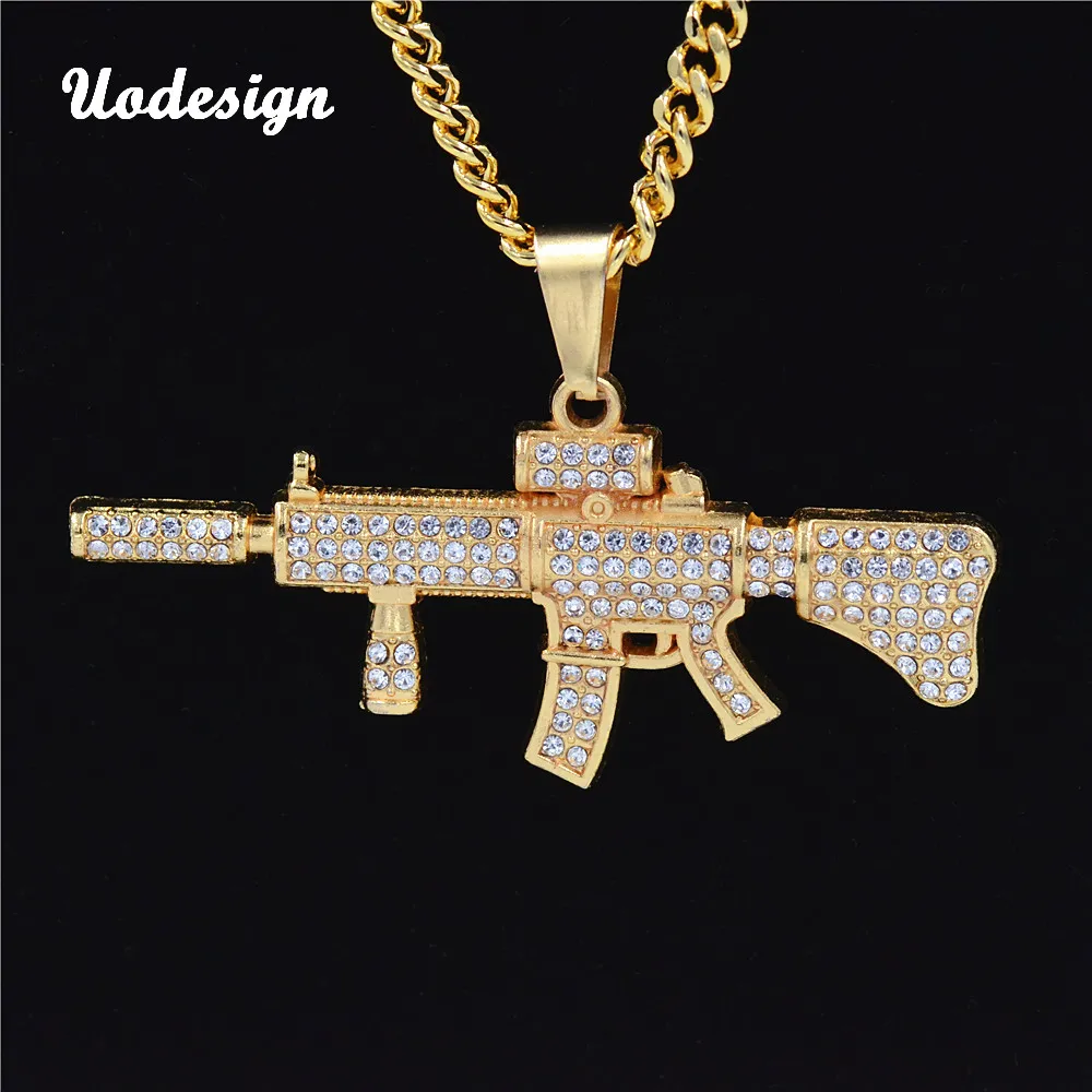 Ожерелье с подвеской Uodesign в стиле хип хоп bling стразы M4 форме карбина длиной 75