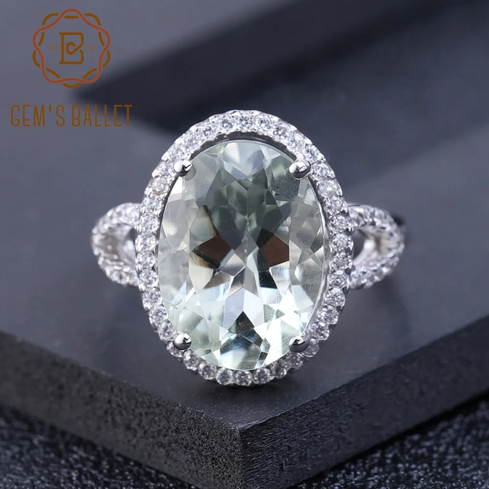GEM'S балетное 925 пробы Серебряное обручальное кольцо для женщин Роскошные 5.57Ct Овальный натуральный зеленый аметист драгоценный камень кольца хорошее ювелирное изделие