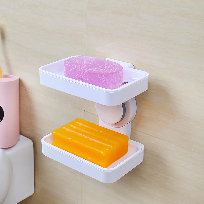 

NEW Silicone Suction Cup Double Layers Plastic Soap Holder Bathroom Storage Organizers Soap Boxes Soap Dishes