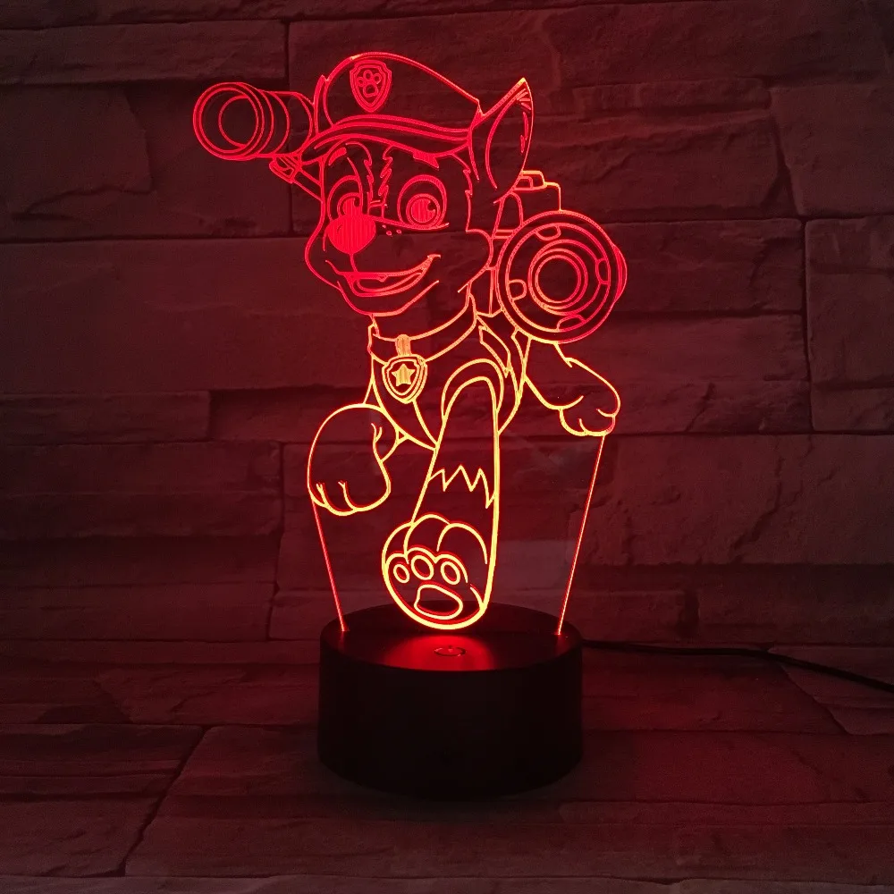 Большая распродажа патрулирование 3D светодиодный ночник собака Doggy мальчик Glow 7