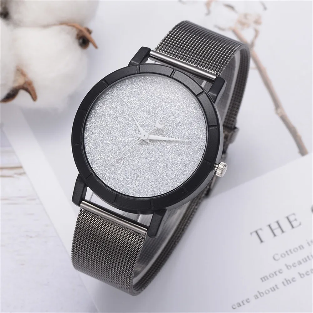 Fashion Casual Women's Watch Shining Stainless Steel Strap Moon Pointer Ladies Clock Analog Wrist Watches relogio feminino | Наручные