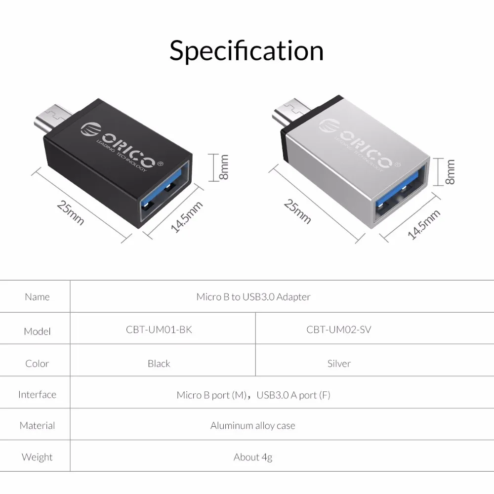 ORICO OTG адаптер Micro B USB 3,0 конвертер USB3.0 5 Гбит/с Скорость передачи данных Алюминий сплав чехол для телефонов и планшетов