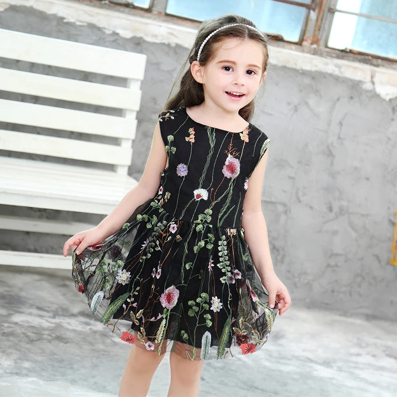 Summer girls tutu dress baby kids party children clothes fashion 3d floral embroidery backless mesh 2 to 9 yrs | Детская одежда и