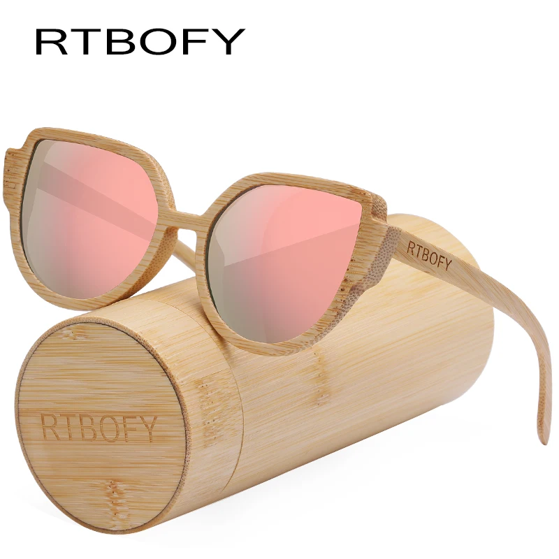 Rtbofy дерево Солнцезащитные очки для женщин Для женщин Bamboo Рамки глаз Очки поляризационные Оптические стёкла Очки с деревянной коробке UV400 защиты оттенков очки