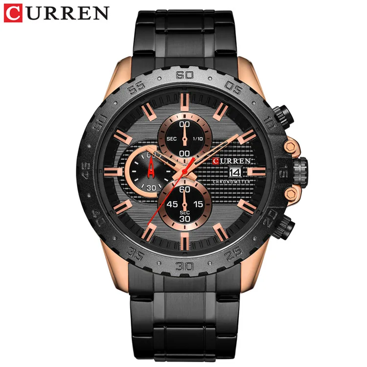 rose black CURREN Модные мужские часы, мужские бизнес-часы с хронографом, кварцевые часы из нержавеющей стали, водонепроницаемые часы для мужчин, Relogio Masculino - Цвет: rose black
