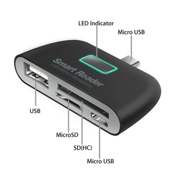 4 в 1 OTG/TF/SD считыватель смарт карт адаптер Micro USB зарядный порт для Android