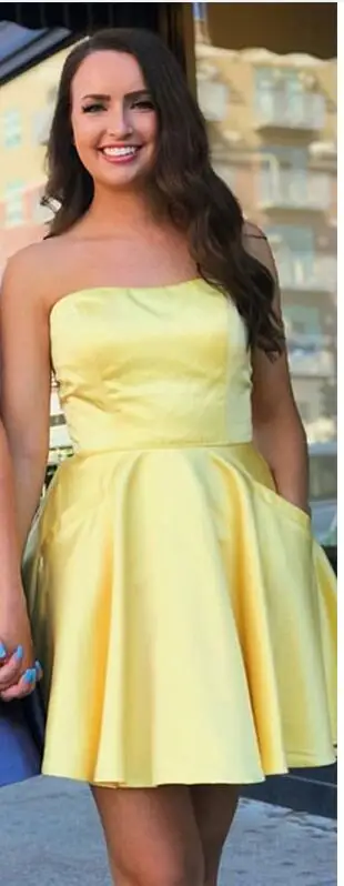 Picture yellow Новое поступление Короткие мини-платья на выпускной, вечер встречи выпускников бретельках v-образным вырезом атласная Homecoming Коктейльные Платья для вечеринок длиной выше колена - Цвет: Picture yellow