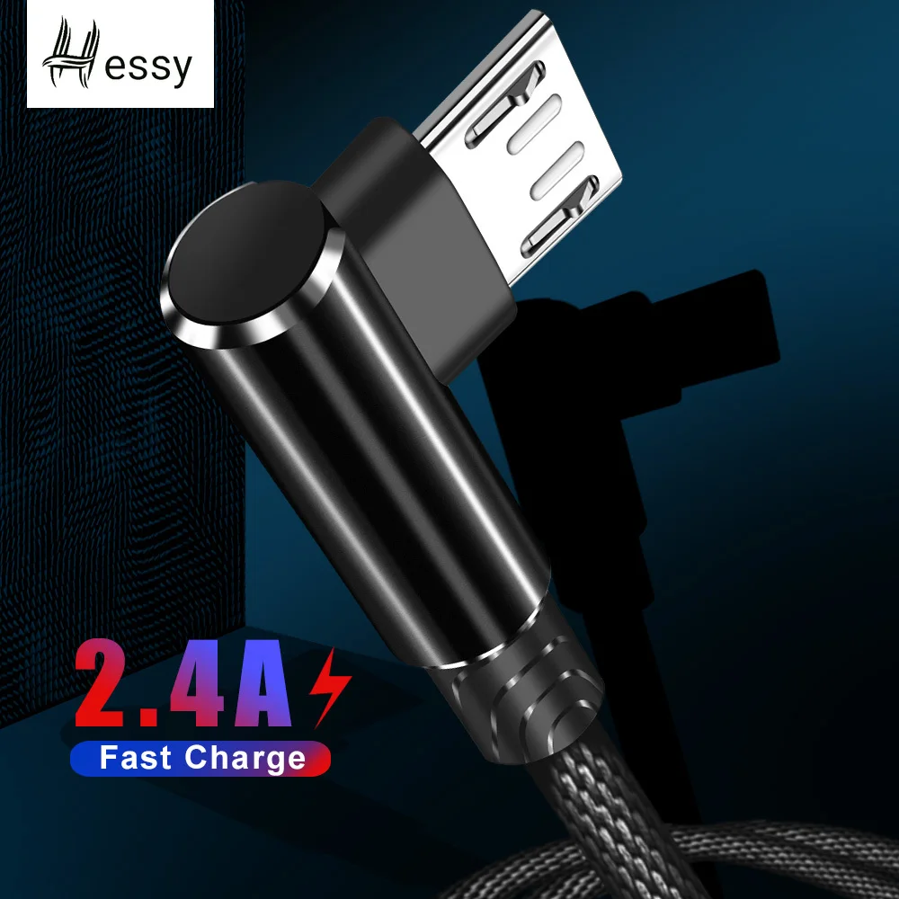 Hessy 2.4A 1 м 2 90 градусов быстрая зарядка Micro USB кабель для Xiaomi Redmi 4x type C samsung S9 зарядный