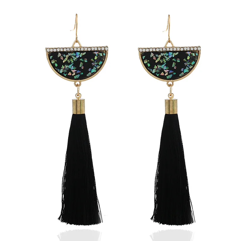 Banyuan Black Женские серьги с кисточками, элегантные, красные, синие, черные, белые, Длинная подвеска, модное ювелирное изделие, бахрома, серьги-кольца, аксессуары - Окраска металла: Banyuan Black