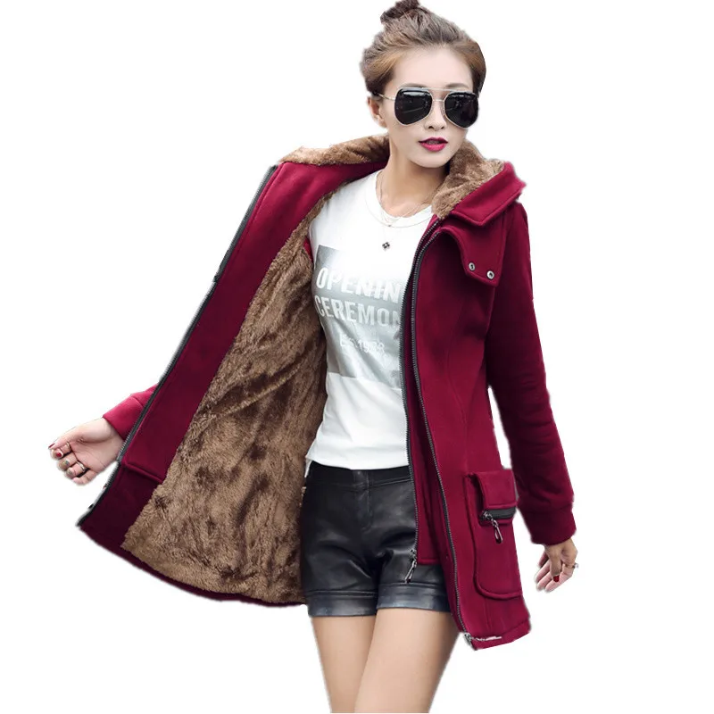 Толстовка Женская с капюшоном большого размера на молнии из толстого флиса для