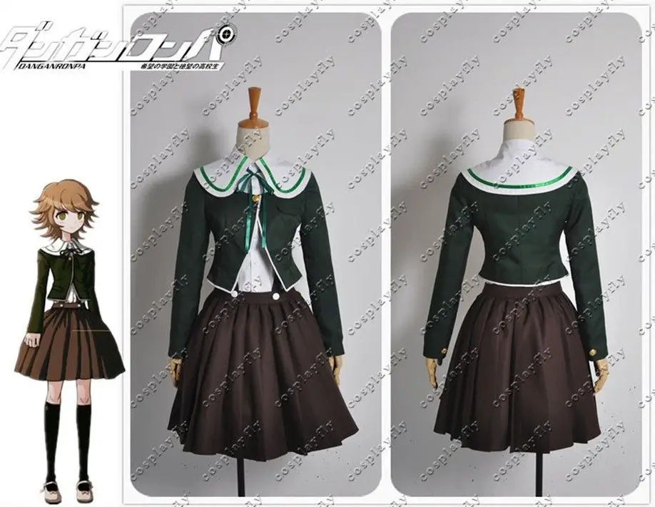 Chihiro Fujisaki Danganronpa Косплей Костюм на заказ Женский Зеленый Топ куртка платье юбка наряд косплей парик для волос и Свободный парик шапка - Цвет: Women Costume