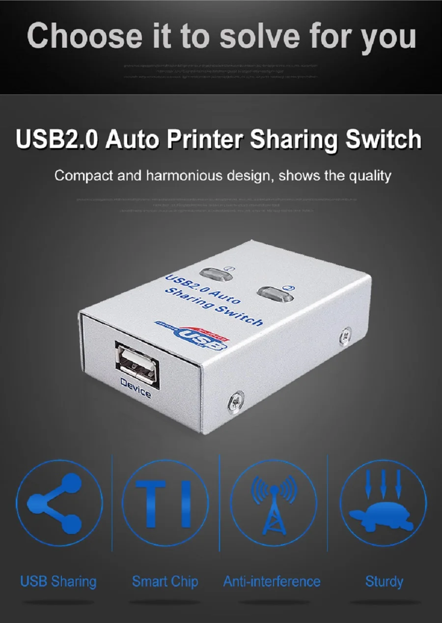 Usb переключатель конвертер автоматический разделитель компьютерная периферийная техника для 2 ПК компьютерный принтер для офисного домашнего использования usb2.0 концентратор