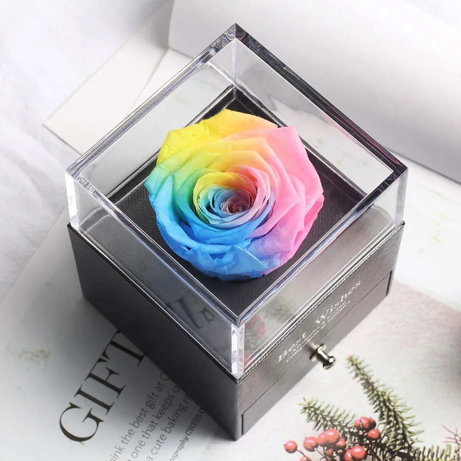 Seven color Уникальная стеклянная купольная роза с освещением, настоящая Роза и красавица, сохраненная Роза, подарок на день Святого Валентина - Цвет: Seven color