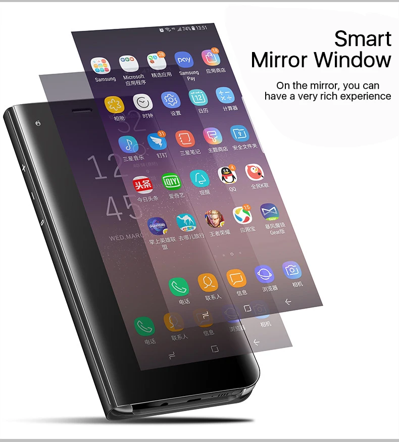 GalaxyJ7 2017 J7 Pro Case Smart View Mirror For Samsung Galaxy J3 J5 (2017) Stand Flip Cover funda |
