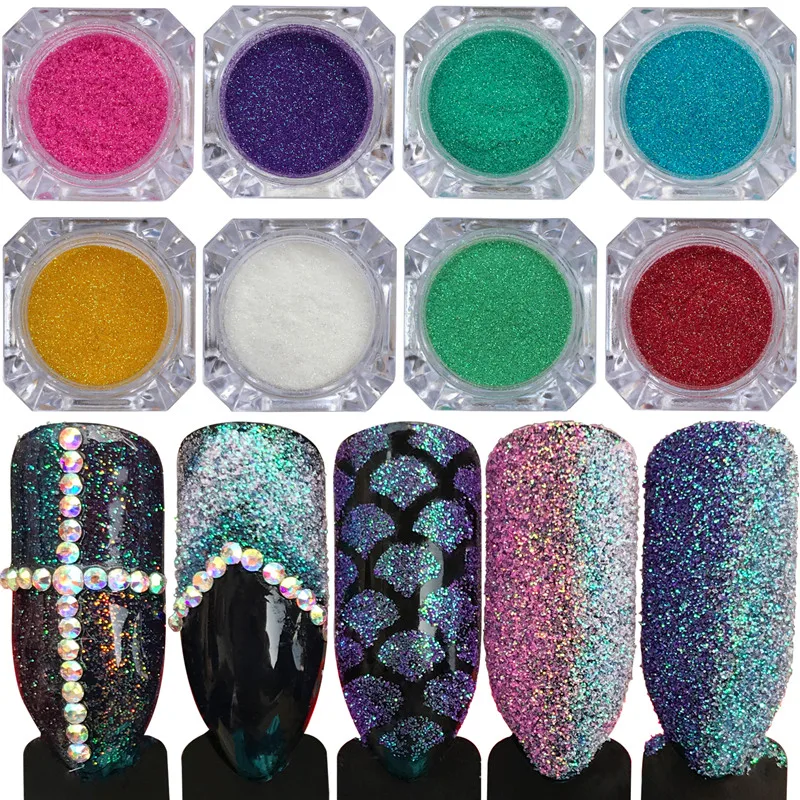 

1g Sugar Colorful Holographic Nail Glitter Powder Nail Art Beauty Summer Decor Manicure Pigment Nail Powder Dust Tips